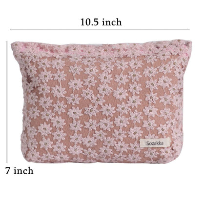 Daisy Makeup Bag Cosmetic Bag for Women,Large Capacity Canvas Makeup Bags Travel Toiletry Bag Accessories Organizer,Pink